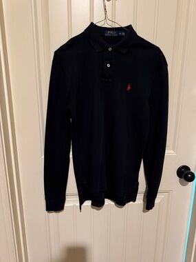 Ralph Lauren Navy Blue Polo with Gold Logo Tag